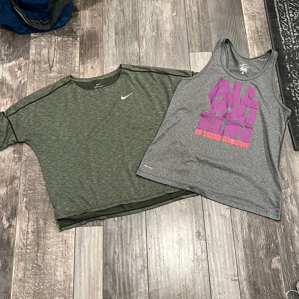 2 Nike drifit tops; 1 Tee, 1 Tank; Size Large Activewear, Athleisure, Gym